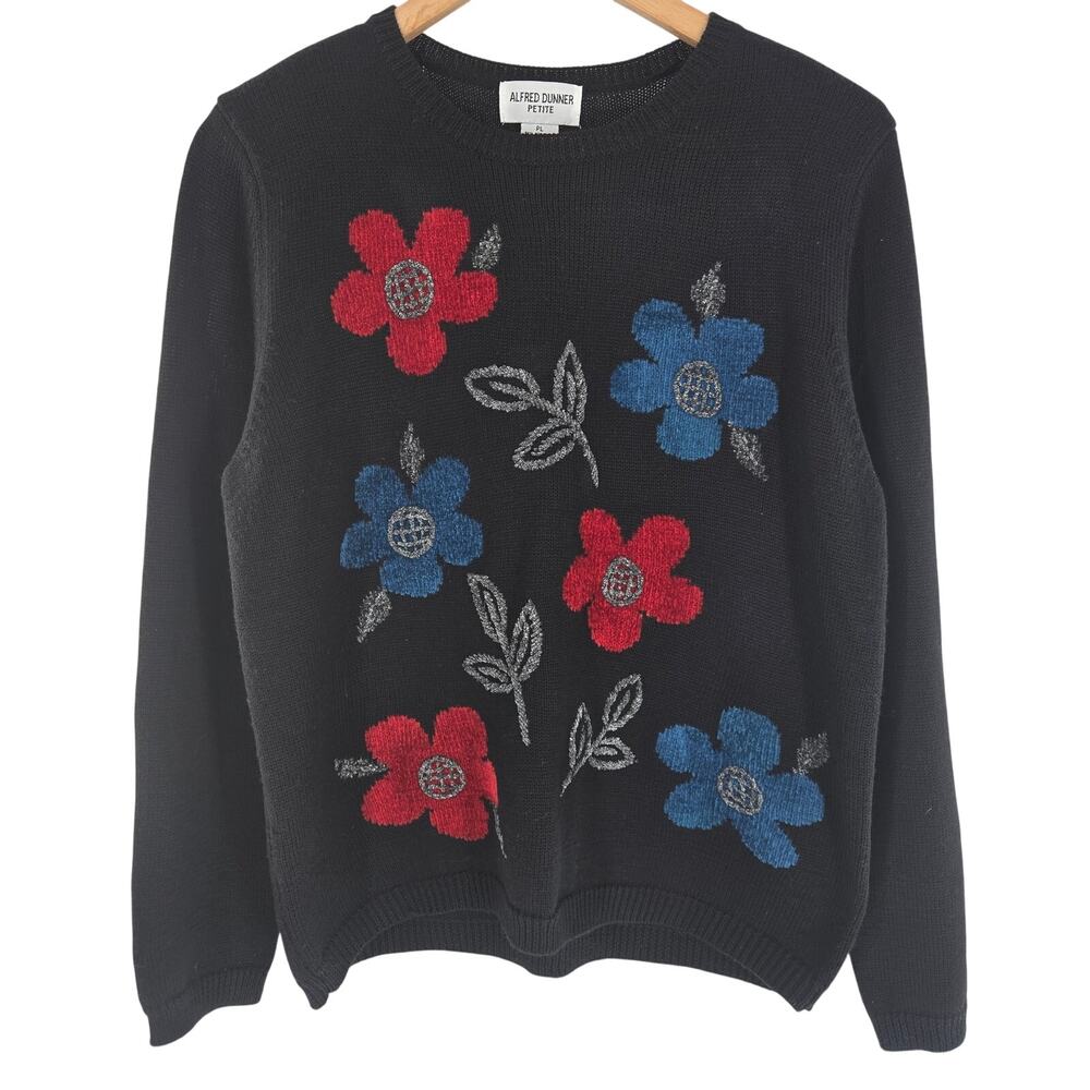 Alfred Dunner Womens Vintage 90s Y2K Cottage Granny 3D Floral Knit Sweater PL